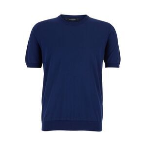 Tagliatore Men Blue T-Shirt With Round Neck And Short Sleeves In Cotton For Men
